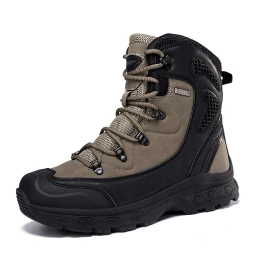 QKLMWES Men's Leather Mesh Upper Lace Up Tactical Military Work Boots Lightweight Durable Reinforced...