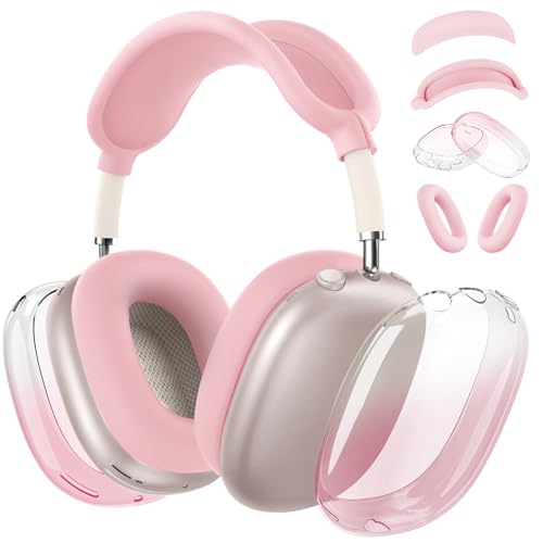 Image of Silicone Case Cover for AirPods Max 2, Clear Gradient Soft TPU Ear Cups Cover /Ear Pad Case Cover /Headband Cover for AirPods Max 2 /1 (2026 /2024 /2020), Transparent Accessories for Apple AirPod Max, Pink