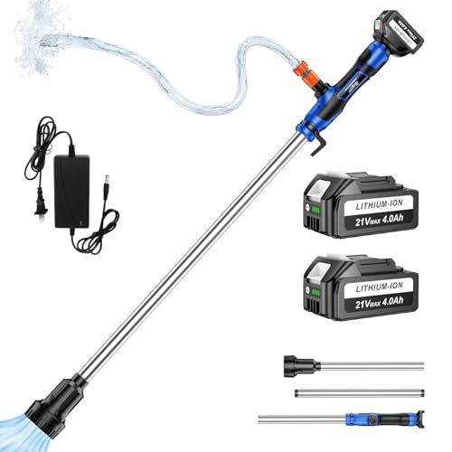 Cordless Stick Water Transfer Pump with 2x4000mAh 21V Batteries-45 Mins Long Battery Life, Compatible with Makita 18V Battery, 770GPH, 32FT Head, Battery Powered Water Pump with 3/4' Outlet 4.9ft Hose