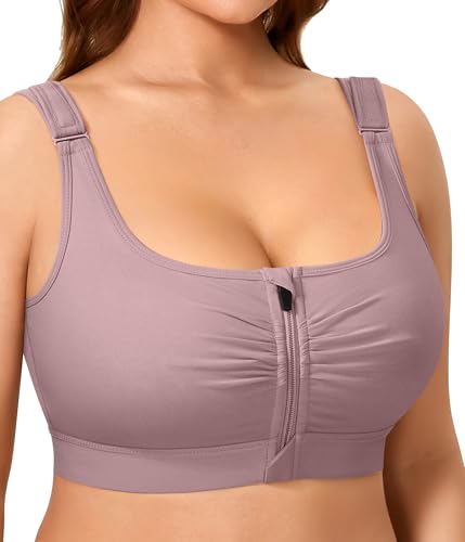 Image of BRABIC Wireless Zip Front Closure Bras for Women No Underwire Full Coverage Comfort Everyday Post Surgery Compression Bra