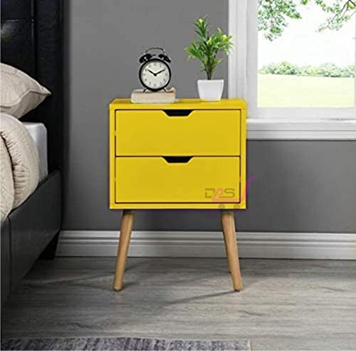 Image of Night Stand,End Table for Bed Nightstand with Drawers, Side Table with Storage, Solid Wood Table Legs,A Shaped Suitable for Small Spaces, Living Room, Bedroom, White (Yellow)