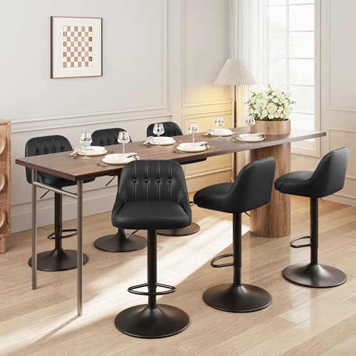 Image of MALOL Bar Stools Set of 6, Swivel Bar Chairs, Modern Adjustable PU Leather Upholstered Barstools Counter Height with Tufted Back for Bar, Kitchen Counter Island, Dining Room, Black