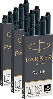 Parker Quink Ink Cartridges - Long Size - 3 x Pack of 5 (15 Total) - Black