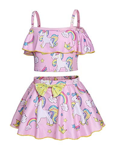 Kantenia Crianças Bebê Raparigas Fora do ombro Unicórnio Swimsuit Duas-peças Ruffle Top Biquíni Roup