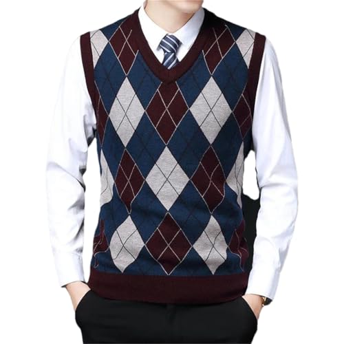 Middle-Aged Pullover Sweater Men'S Diamond Plaid Sleeveless Vest In Fall And Winter2