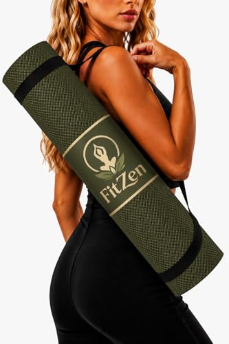 Image of Yoga Mat for Women and Men 4mm with Carry Strap EVA Material Extra Thick Exercise Mat for Workout Yoga Fitness Pilates and Meditation, Anti Tear Anti Slip For Home & Gym Use (Olive)
