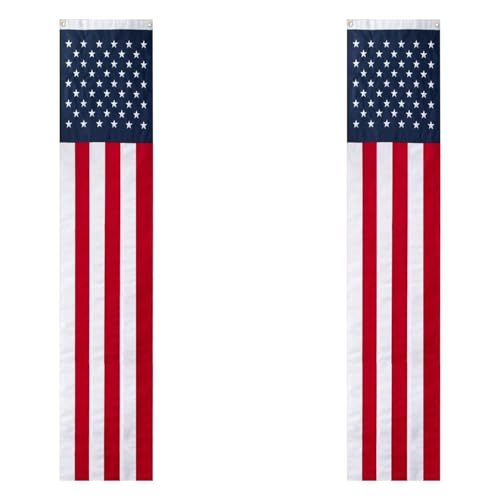 2Pack 65Inch Patriotic American Flags Door Bunting Banner Memorial Day Decoration Hanging Outside Porch Bunting Red White Blue Banner Outdoor Décor 4th of July USA Decor Pulldown for Veterans Labor Presidents Flag Election Day