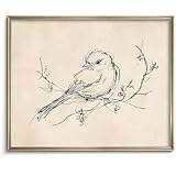 Vodefoad Vintage Sketch Bird Canvas Wall Art Minimalist Bird Sketch Art Prints Painting Retro Antique Nature Line Drawing Wall Picture Farmhouse Beige Decor for Gallary, Bedroom, Bathroom, Office, Desktop Decor - 8x10Inch Unframe