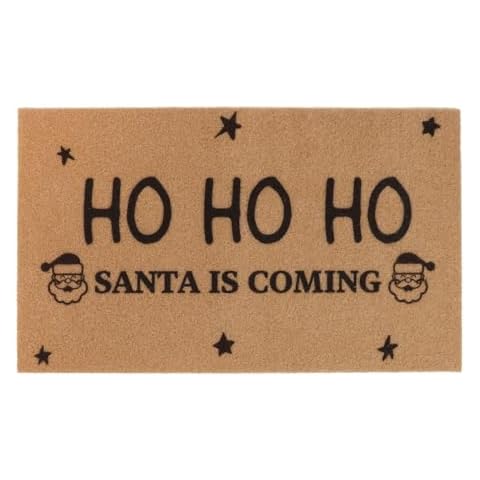 duduta Black Ho Ho Ho Christmas Doormat 16.5"x28", Xmas Coco Coir Santa Welcome Entrance Door Mat Non Slip Cover