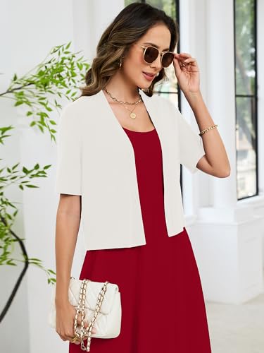 Image of Heymoments Women's Thin Shrugs Short Sleeve Lightweight Cropped Tops Open Front Knitted Cardigan for Dress Summer Bolero