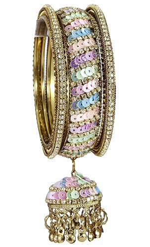 Image of NMII Ethnic Wear Bangles Gold-Tone Alloy with Musical Ghungroo Charms | Women Fashionable Jewelry | Designer Bracelet Bangles For Girls | Viral Kashmiri Chudiya for Weddings, Festivals & Parties