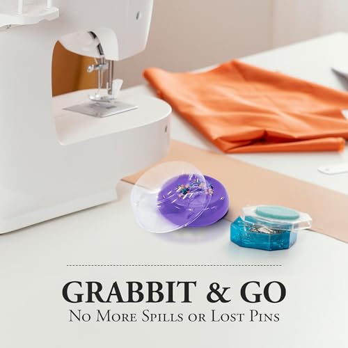 Image of Grabbit Magnetic Sewing Pincushion with 50 Plastic Head Pins - Magnet Pin Organizer for Quilting, Embroidery, Needles, Bobby Pins, & Craft Storage, Purple