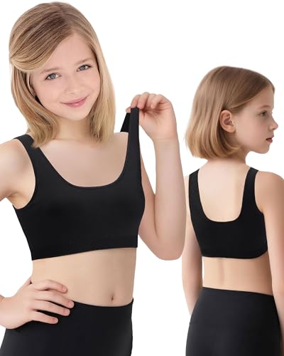 iMucci Sports Bra for Girls U-Shaped Training Bra with Removable Pads Scoop Neck for Teens Kids Yoga Sports Dance Bra