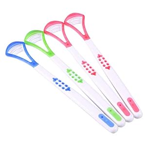 ROSENICE 4 stuks tongschrapers, tongreiniger voor mond reiniging, frisse adem (2 x roze + blauw + groen)