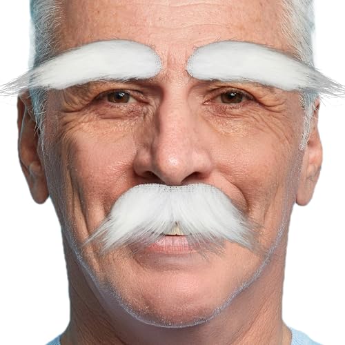 Koonfan White Old Man Mustache and Eyebrows Men Classic Halloween Facial Hair
