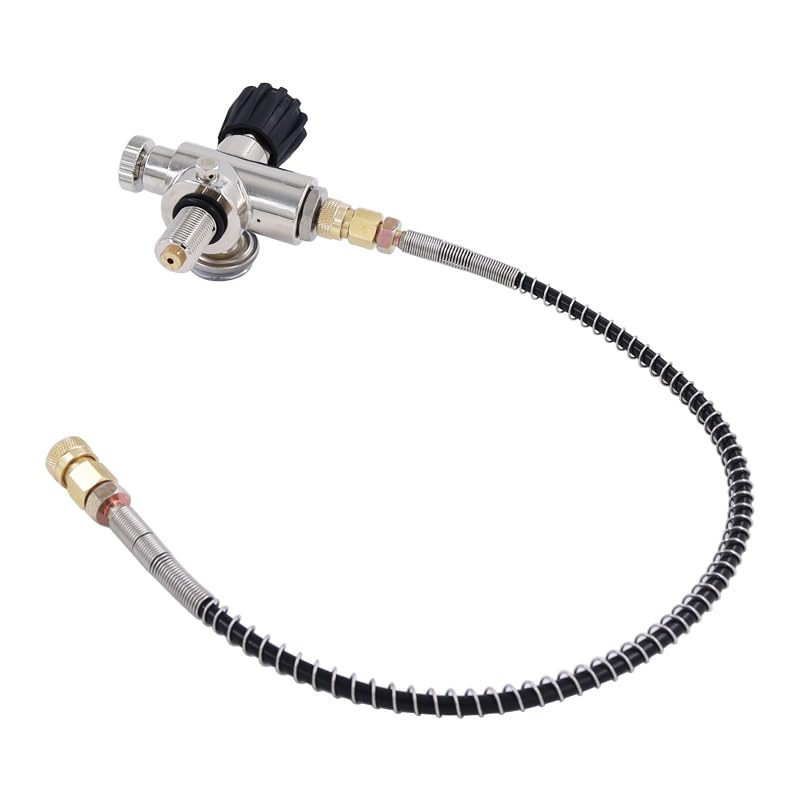 TUXING 4500PSI/300Bar Pcp Tank DIN Valve Scuba Adapter Dual Gauge with 24“Hose Paintball HPA Tank, High Pressure Compressed Air Fill Station M18x1.5 Thread