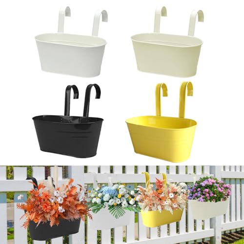 4pcs Pots de Fleurs à Suspendre en Métal,Pots Suspendus Balcon avec Double Crochet Seau à Fleurs Suspendu avec Trou de Drainage Décor pour Jardin Maison...