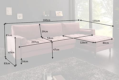 Ecksofa 260cm Ottomane beidseitig Comfort alt-rosa Samt Federkern Design Elegant 3er-Sofa Lounge – Bild 3