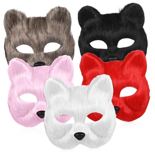 JOINPAYA 5pcs Plush Fox Mask Realistic Animal Cosplay Masks for Masquerade Parties Halloween and Costumes Includes and