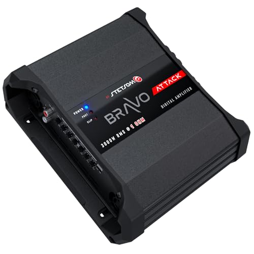 Image of Stetsom Bravo Attack 3000 1 Ohm Mono Car Amplifier, 3000.1 3K Watts RMS, 1Ω Stable Car Audio, Full Range HD Sound Quality, 3000x1, Crossover & Bass Boost, Car Stereo Speaker MD, Smart Coolers