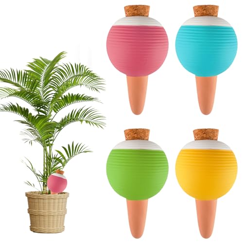 Qivine 4 Pcs Plant Watering Globes, Self Watering Planter Insert Terracotta Automatic Watering Stake Devices Outdoor Garden Self Waterer for Vacation Garden