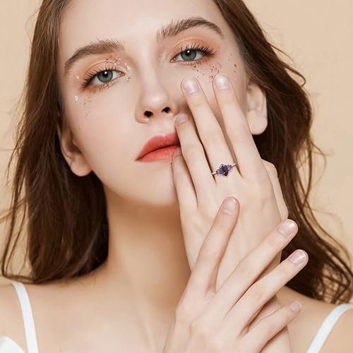 Vintage Long Hexagon Cut Alexandrite Engagement Ring Alexandrite Hexagon Ring for Women 10K/14K/18K Rose Gold Anniversary Ring Unique June Birthstone Wedding Bridal Gifts4