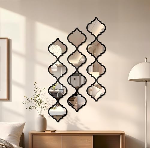 ZYApril 12Pcs Acrylic Mirrors for Wall Decor - Moroccan Mirrors wall Stickers,DIY Self-Adhesive Decorative Mirror Tiles for Living Room, Bedroom, Office, and Wedding Party Decor