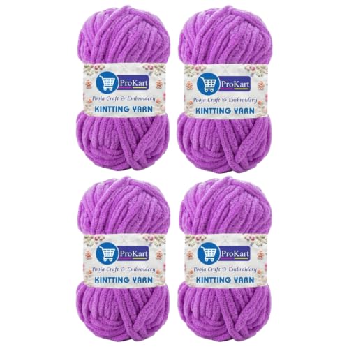 Image of ProKart Premium Blankie Wool, Plush & Cuddly, Chenille Yarn Supersoft Hand Knitting Wool Ball | Blanket Thick /Mottu Yarn Ball Suitable for Hand Knitting and Crocheting for Baby, Adult, Sweaters, caps, Throws, Home Furnishing, Scarves, Blankets (Lavender, 100gms x 4 Pack)