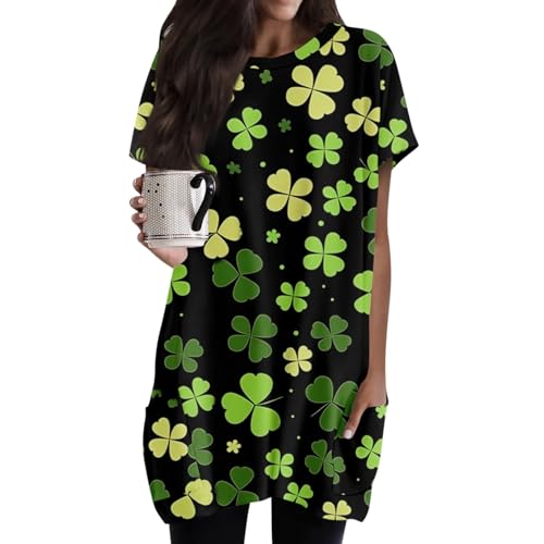 Green Day Tshirt Damen Kleeblatt Kostüm St. Patrick's Day Frauen Kurzarm-T-Shirt Damen Oberteile Schwarz Oberteil Damen Neon Grün Shirt Damen Retro...