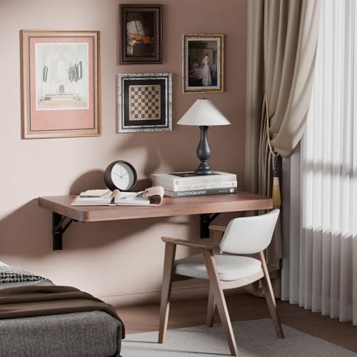 IAE Wall Mounted Folding Table with Pine Wood,24" x 14" Floating Wall Desk,Laundry Folding Table with Shelf Brackets,Fold Down Desk Shelf,Folding Workbench for Home,Dining,Laundry Room,Kitchen,Brown IAE Wall Mounted Folding Table with Pine Wood,24" x 14" Floating Wall Desk,Laundry Folding Table with Shelf Brackets,Fold Down Desk Shelf,Folding Workbench for Home,Dining,Laundry Room,Kitchen,Brown