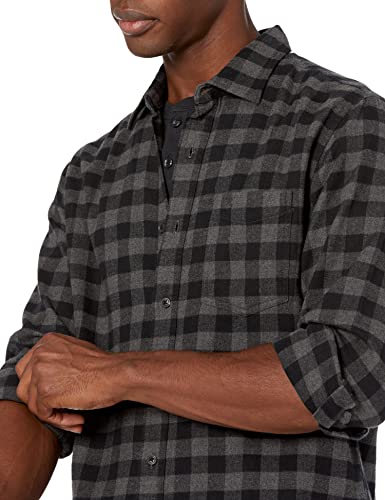 Amazon Essentials Men's Long-Sleeve Flannel Shirt (Available In Big & Tall), Charcoal, Buffalo Plaid, Large #TOP2