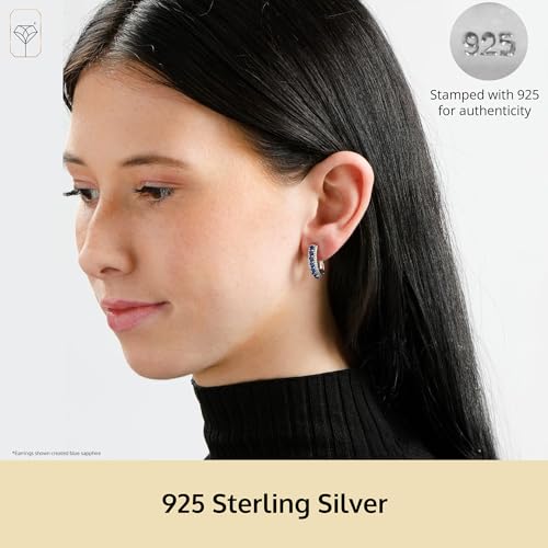 925 Sterling Silver Gemstone Hoop Earrings for Women | Simulated Round Birthstone Earrings for Women with Hinged Posts | 0.75 Inch Hypoallergenic Earring Hoops by MAX + STONE2