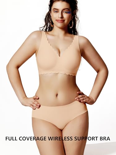 Push Up Bras for Women No Underwire Seamless Support Full Coverage Plunge Bralettes Wireless Scalloped Tshirt Bras