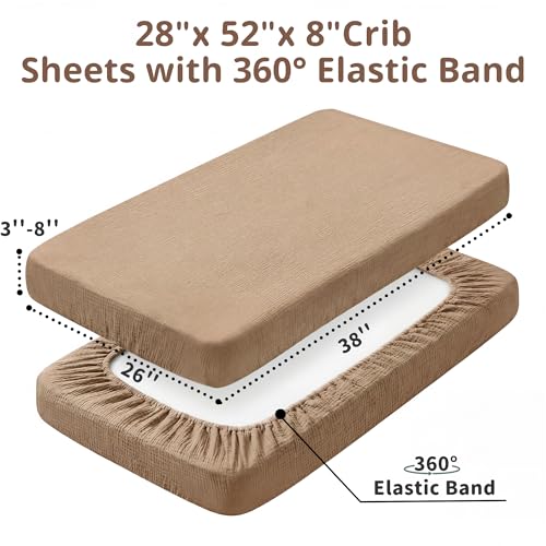 Image of Pro Goleem Muslin Pack n Play Sheets for Boys and Girls, Soft Breathable Cotton Fitted Mini Crib Sheets, Neutral Baby Sheets for Playard Mattress, 2 Pack (Brown&Beige)