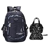 3Pcs Camo-Print Primary School Backpack and Lunch-Bag Set for Boys Camouflage Elementary Bookbag Rucksack Waterproof