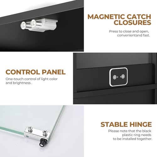 Display Cabinet with Glass Doors, 4-Tier Curio Cabinet with 3 Color Lights for Collectibles, Glass Display Case with Human Body Sensor, Bookcase with 4 Shelves, Storage Cabinets, Black