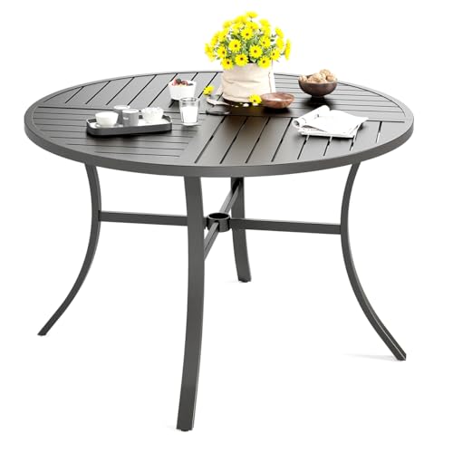 Image of HERA'S HOUSE Patio Round Table w /Umbrella Hole, Metal Table for 4, Black