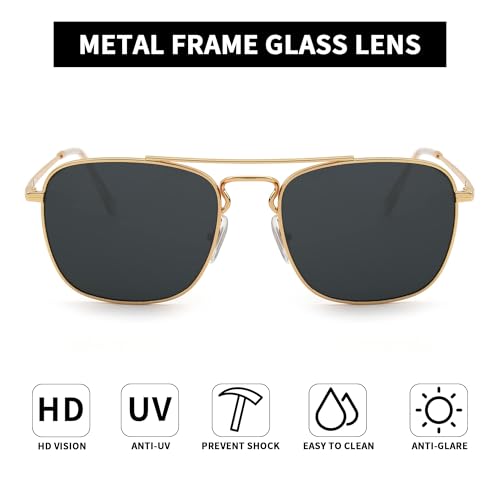 Image of JIM HALO Retro Square Aviator Sunglasses Premium Glass Lens Flat Metal Eyewear Men Women