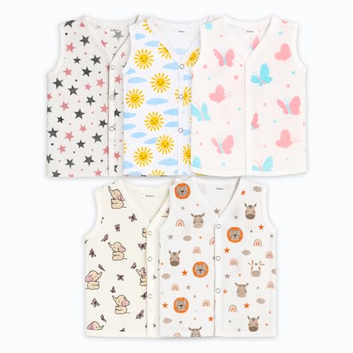 Image of Kidbea Muslin Cotton Baby Jabla for Boys & Girls | Cute Printed Soft V-Neck, Sleeveless Baby Jhabla Vest for Newborns & Infants