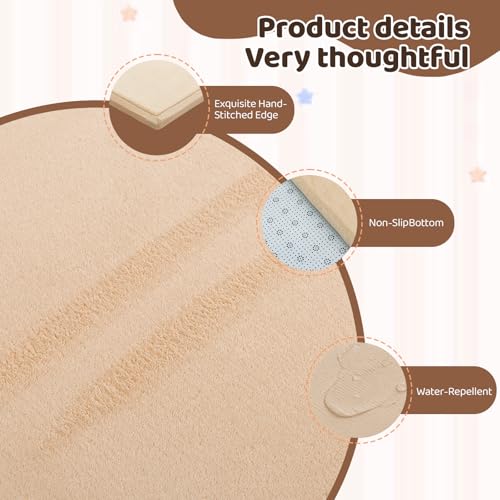 Image of Baby Play Mat for Floor, 1.3 Inch Thick Memory Foam Tummy Time Mat with Non Slip Backing, Soft Coral Velvet 59X79 Inch Playpen Mat Crawling Tatami for Infants Toddlers Kids, Beige