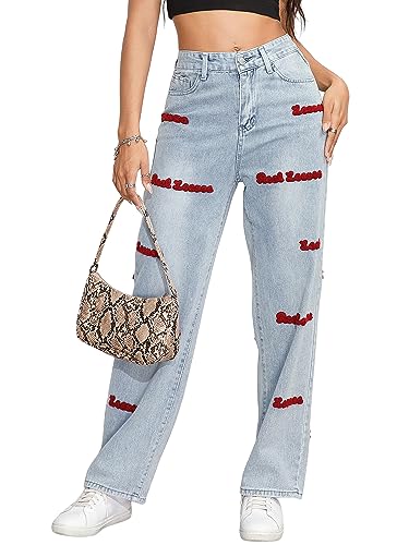 Dxyufazhe Women's Casual Loose Denim Pants High Waist Pockets Straight Wide Leg Jeans