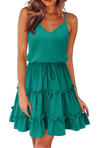 Image of Newshows Women's Summer Casual Dress Cute A Line Ruffle Hem Flattering Fit Beach Vacation Sundress