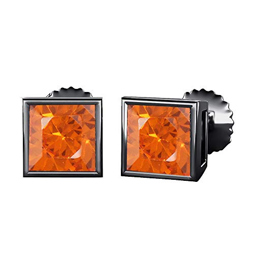 Bezel Set Princess Cut Created Fire Opal (10MM) Solitaire Stud Earrings 14K Black Gold Over .925 Sterling Silver
