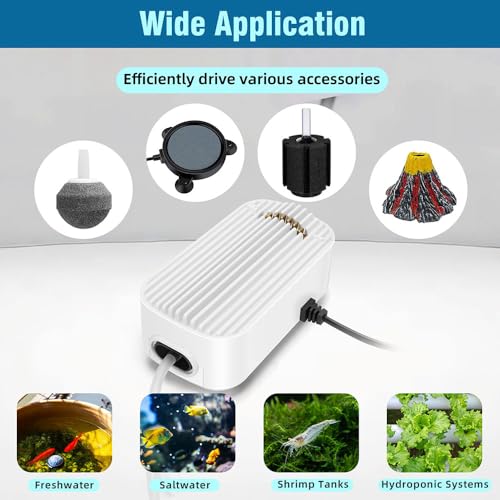 Image of Quiet Aquarium Air Pump 4.5W Fish Tank Oxygen Aerator Pump with Air Stone Airline Tubing Check Valve Aquarium Bubbler for 20-70 Gallon Fish Tanks