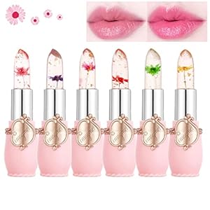 6 Pcs Beauté Jelly Lipstick, Fleur Température Changement de couleur rouge à lèvres, hydratant longue durée imperméable Baume à lèvres(Rose)