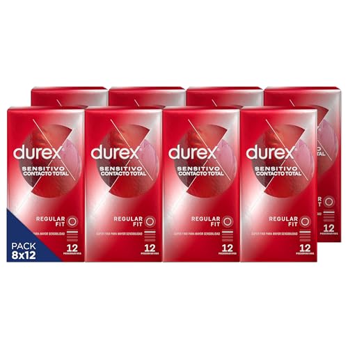 Durex Preservativos Sensitivo Contacto Total, Ultra Fino, Lubricado, 12 condones