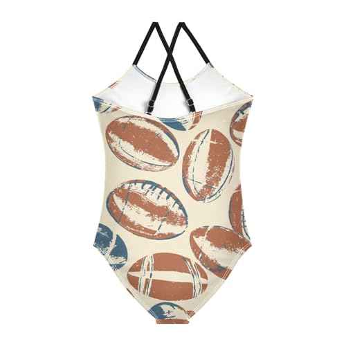 Vintage Brown Rugby Girls Swimsuit One Piece Bathing Suit for Baby Girls' Swimwear 3-10T2