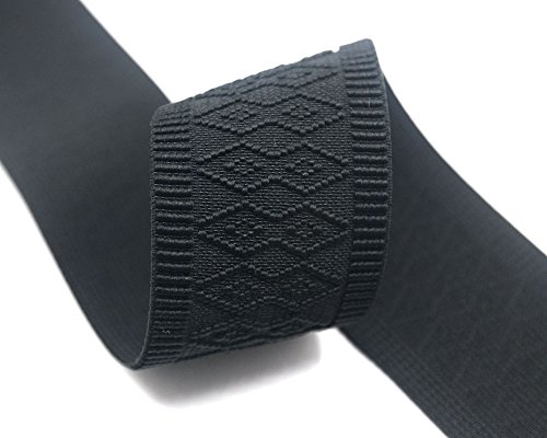 iCraft 2-Inch Wide Jacquard Elastic Band By 2Yard, Waistband Elastic, Ethnic Pattern Black Elastic Trim, Stretchy Elastic Ribbon (2 inch)