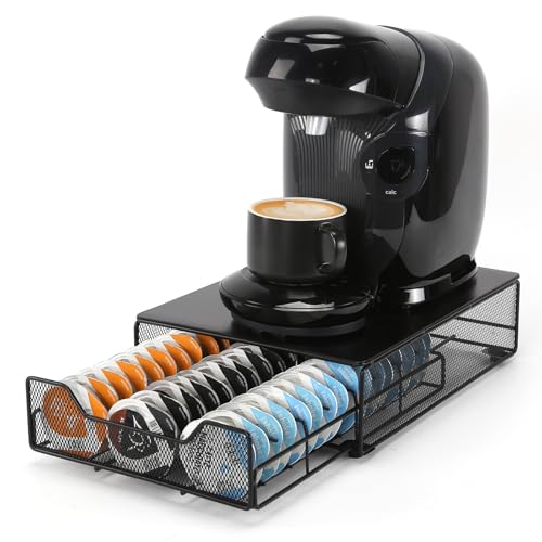 SYSYLY Compact tiroir de rangement compatible avec capsules tassimo, Support dosettes de café, Porte capsules de café,Organiseur pour ranger 48 dosettes, Idéal pour...