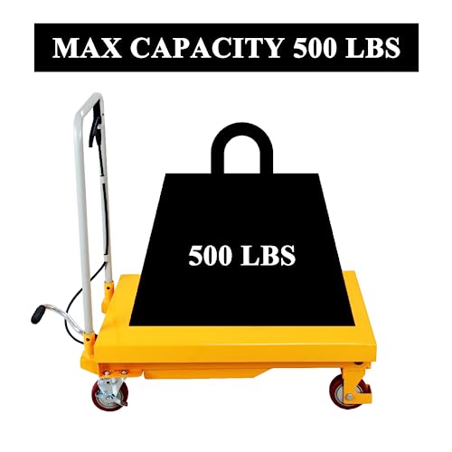 Hydraulic Lift Cart, 9" to 28.5" Lifting Height 500lbs Capacity Lift Table Cart with Foldable Handle and 4 Wheels, Manual Scissor Lift Table Fits for Material Handling and Elevating